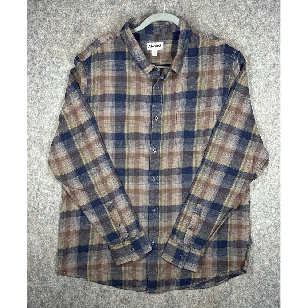 Abound Plaid Flannel Shirt Mens XL Blue Brown Button Up Cotton Casual